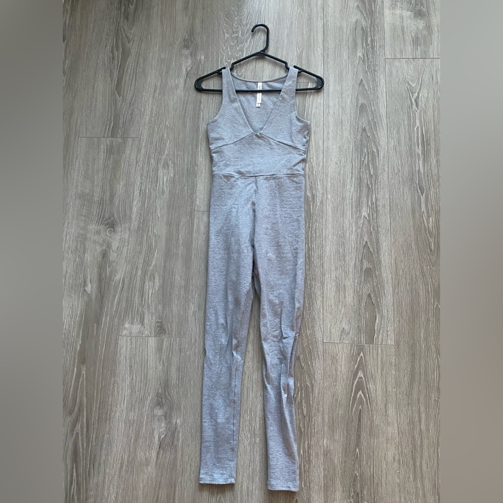 Babaton Light Heather Gray Ribbed Tank Jumpsuit